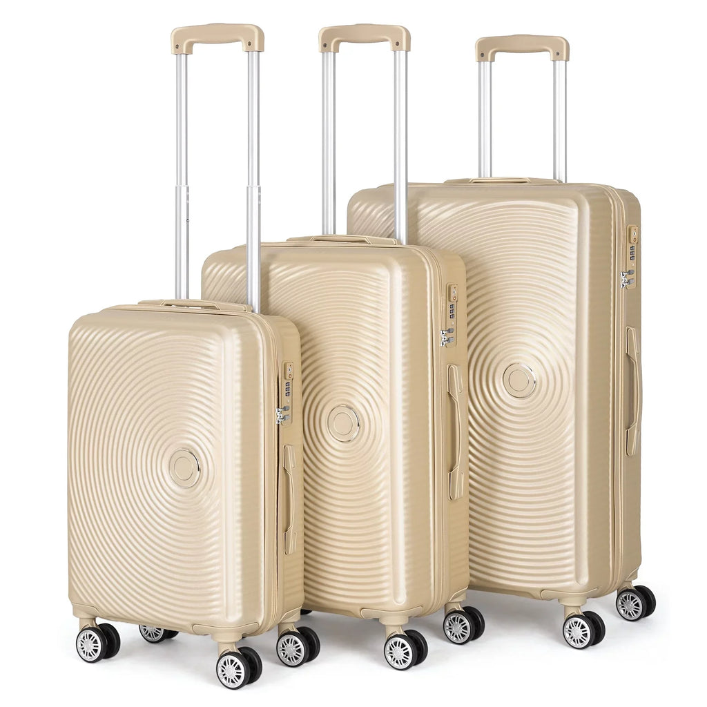 Hikolayae Oriental Collection Hardside Spinner Luggage Sets in Champagne; 3 Piece - TSA Lock