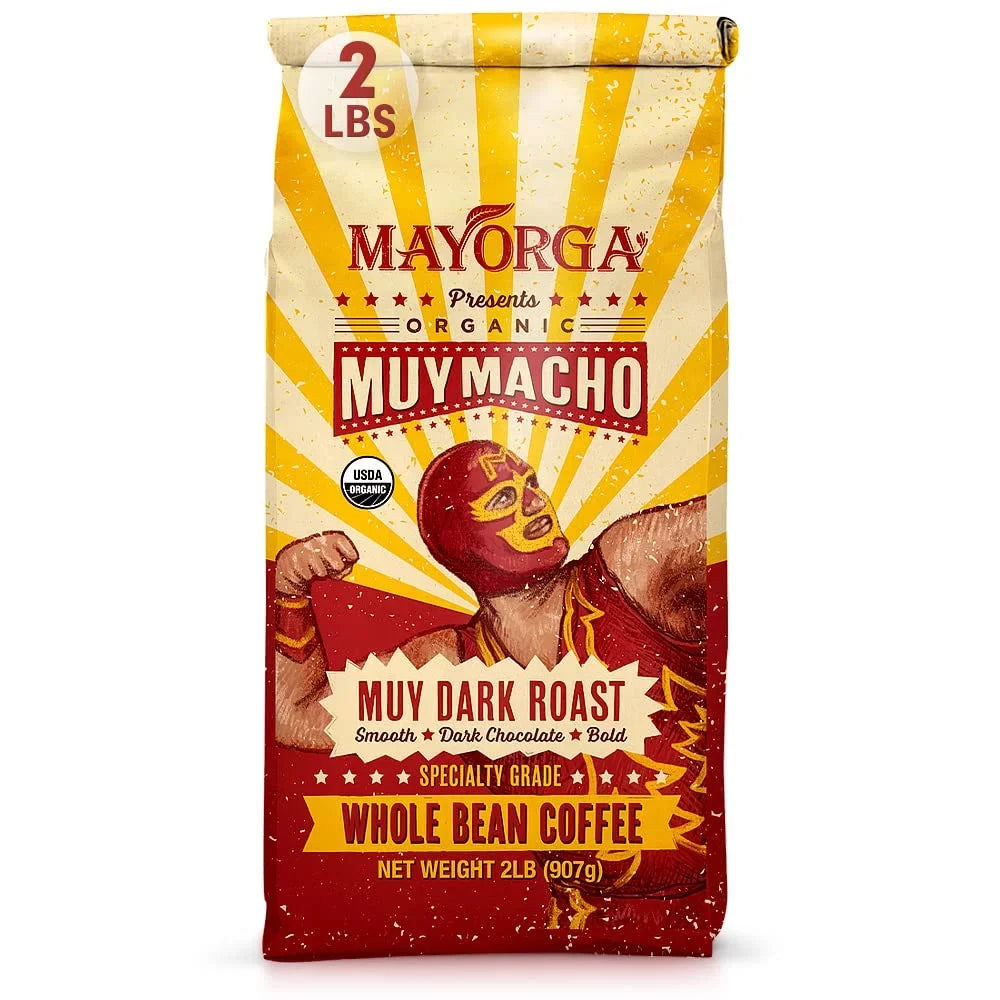 Mayorga Intense Dark Roast Coffee; 2 lb bag - Muy Macho Blend; the World's Strongest Organic Coffee - 100% Arabica Whole Coffee Beans - Bold Flavor - Specialty Grade; Non-GMO; Direct Trade Muy Macho 2 Pound (Pack of 1)