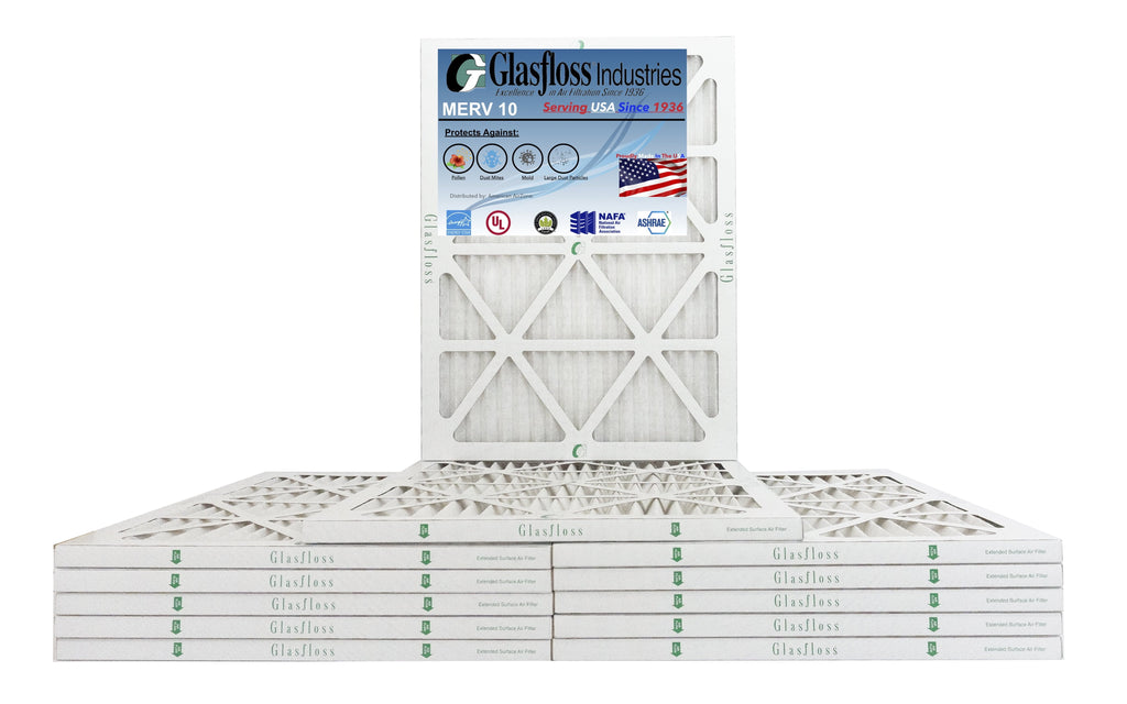 Glasfloss 14x22x1 - MERV 10 -Qty:12 - Furnace Air Filter - Made in USA (Actual Size: 13.5 x 21.5x7/8 inch)