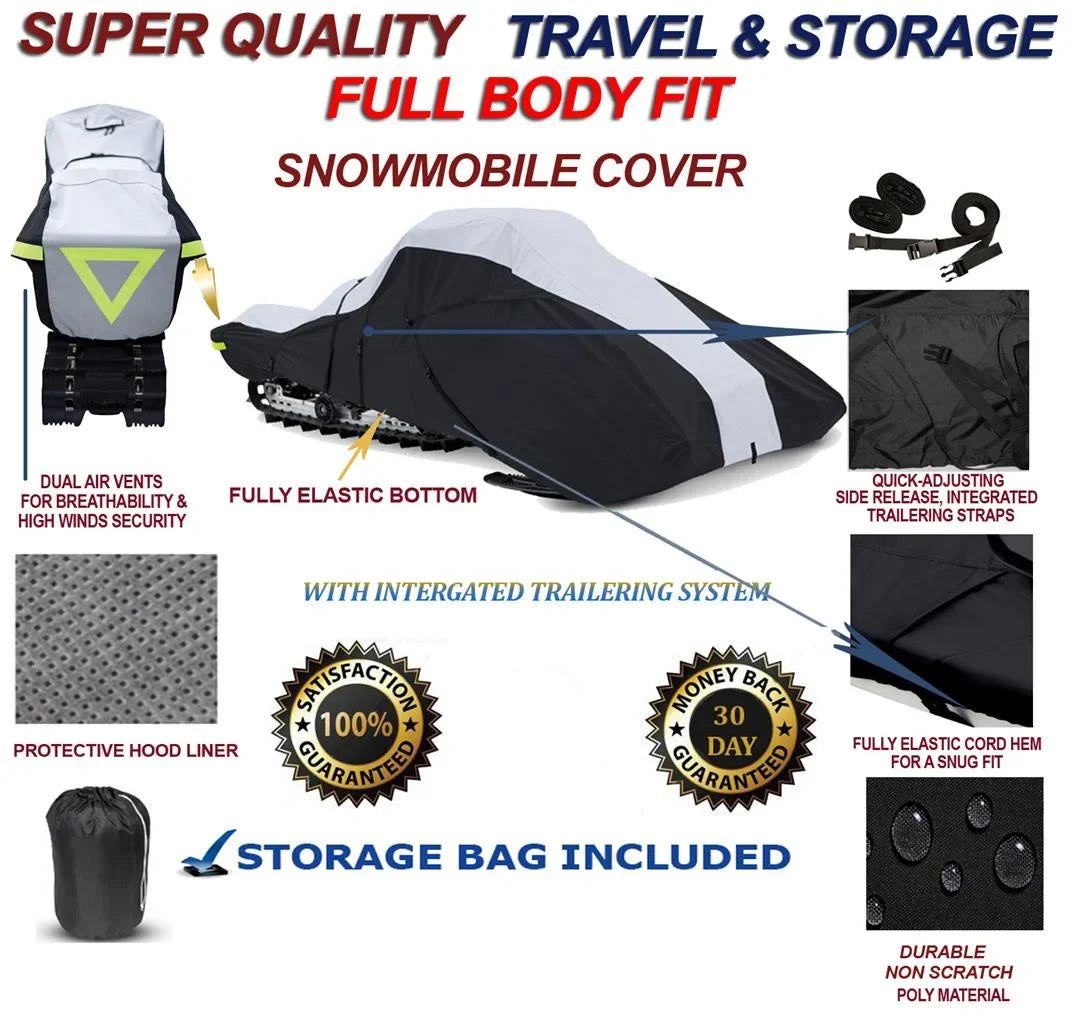 600 Denier Full Fit Snowmobile Travel and Storage Cover Compatible for the 2010-2010 Ski Doo Bombardier Model GSX Sport 550F Snowmachine Sled.