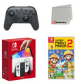Nintendo Switch OLED Console White with Extra Wireless Controller; Super Mario Maker 2 and Screen Cleaning Cloth