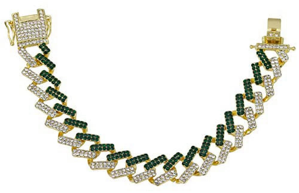 Bling-ed Out Silver Round Luxury Mens Watch w/Bling-ed Out Bracelet - (L0504DXB ZZ Gold Money Green)