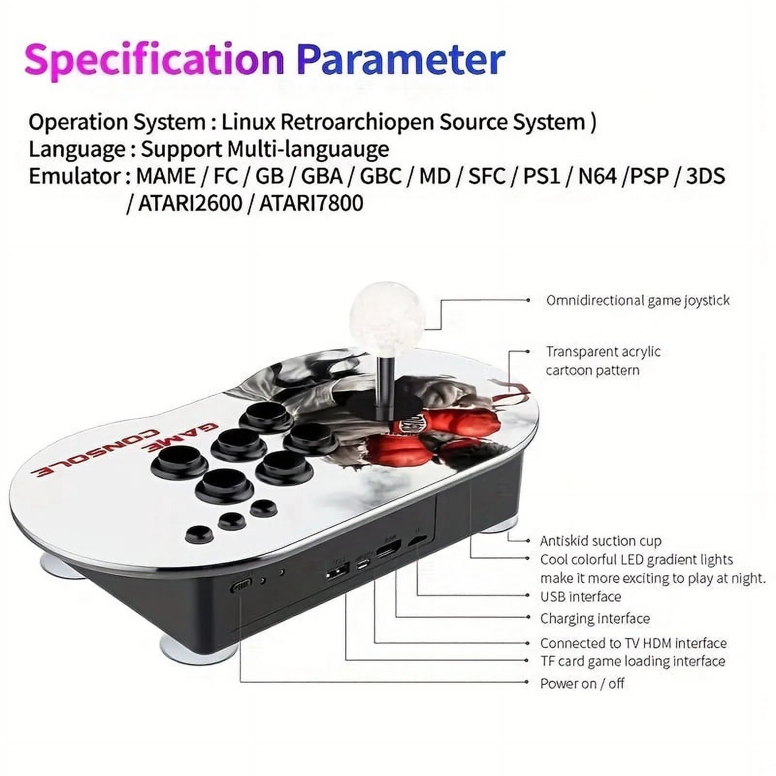Home Video Game Console Wired Double Rocker Game Console; Classic HD Home Game Stick; 2-in-1 Wired Controller On Monitor TV Game Box; Support CPS/GB/GBC/SFC/GBA/MD/PS1/FC