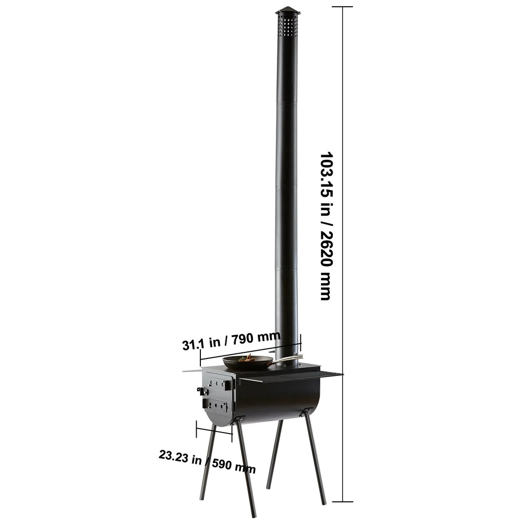 Portable Wood Stove Camping Hot Tent BBQ Stove 118 in for Outdoor w/ Hoses
