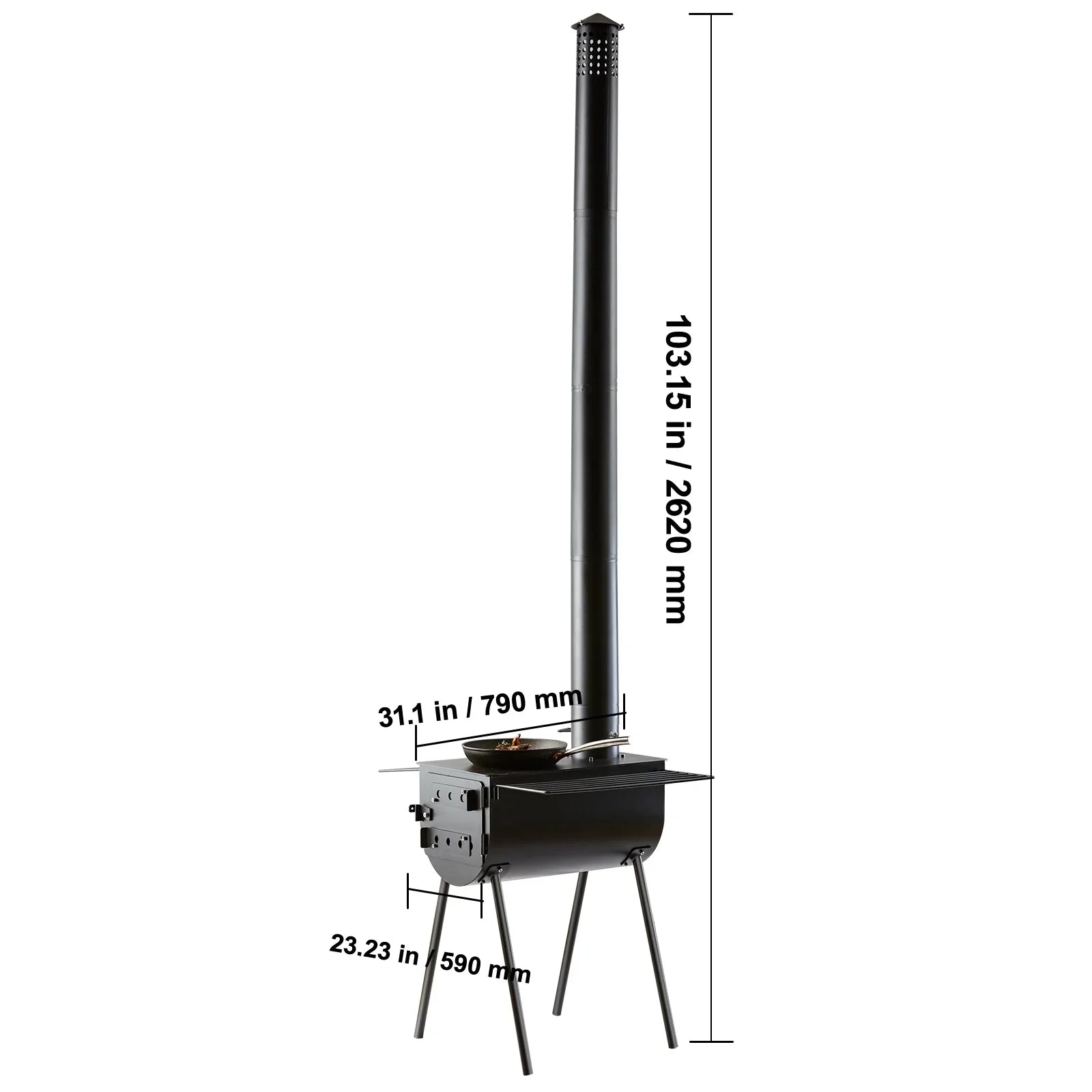 Portable Wood Stove Camping Hot Tent BBQ Stove 118 in for Outdoor w/ Hoses