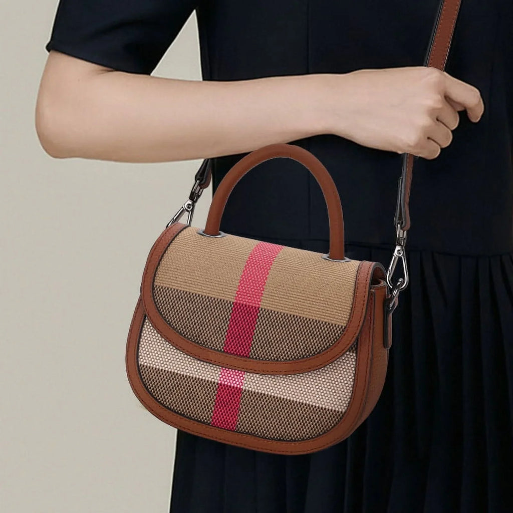 Aidrani New Women's One Shoulder Crossbody Bag Canvas with Cowhide Saddle Bag