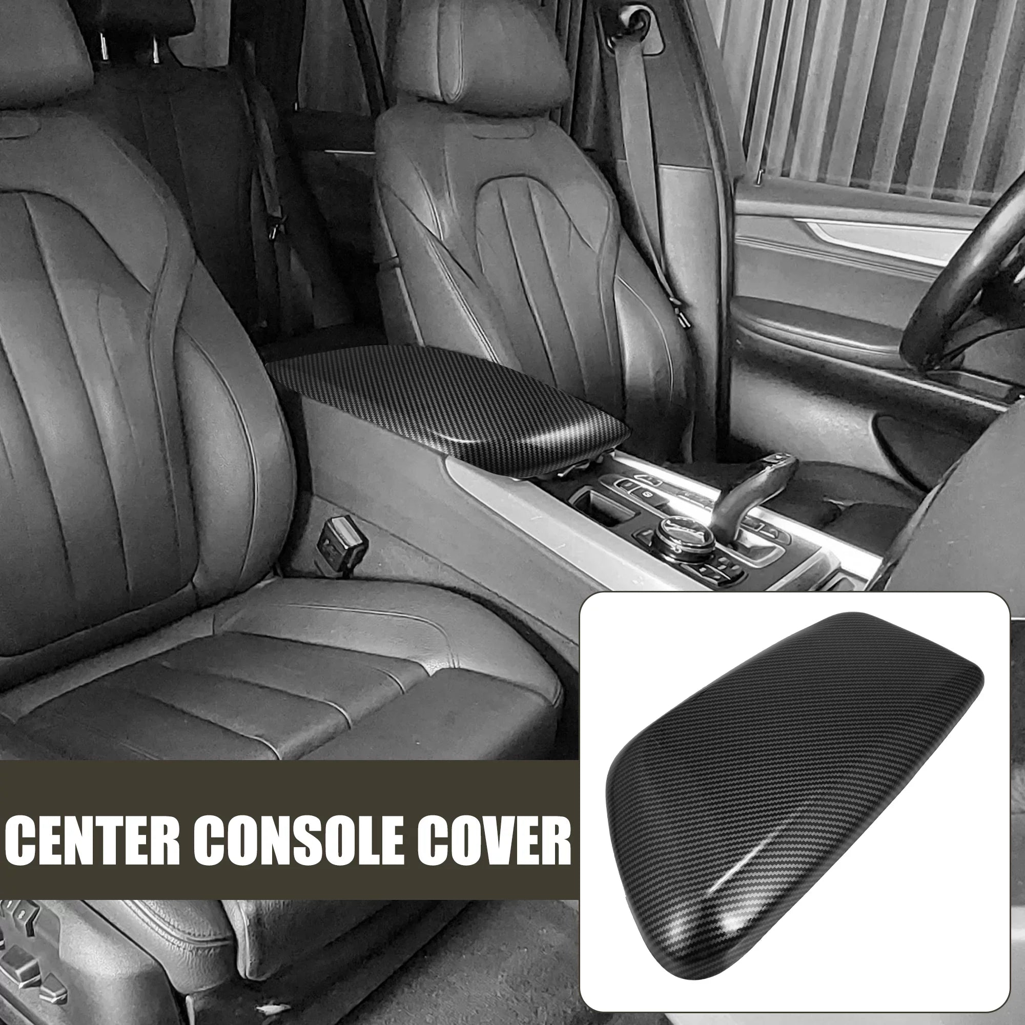 Unique Bargains Car Center Armrest Box Cover Lid Trim Carbon Fiber Pattern Console Storage Box Protector for BMW F48 F39