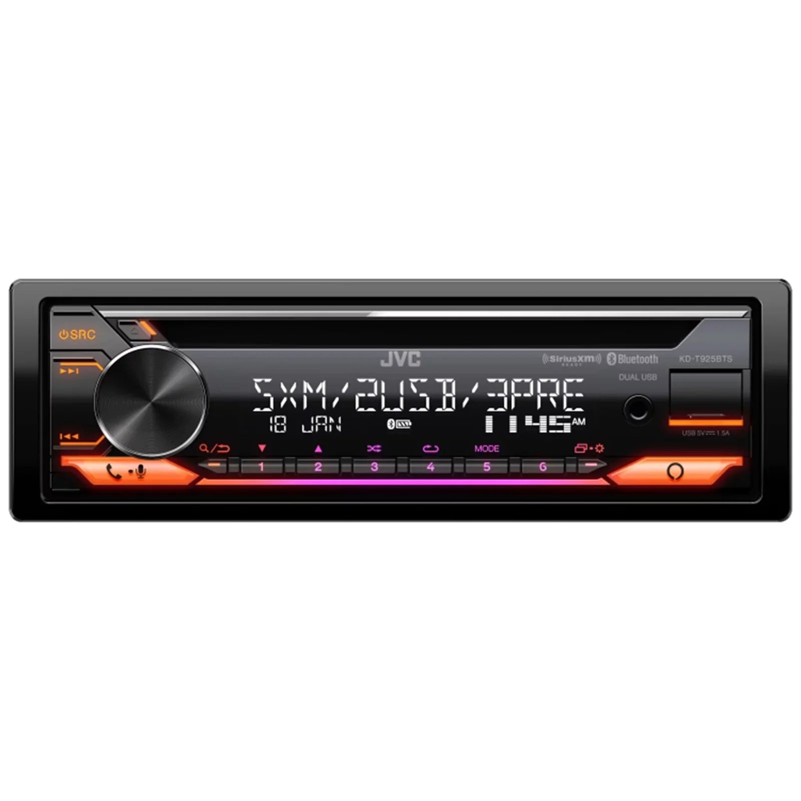 JVC KD-T925BTS Single DIN Bluetooth CD Player USB AUX Stereo SiriusXM Amazon Alexa Car Audio Receiver; 2x 6.5" Sport Series Speakers; Dash Radio Install Kit; Speaker Adapters; Speaker Wire; Antenna
