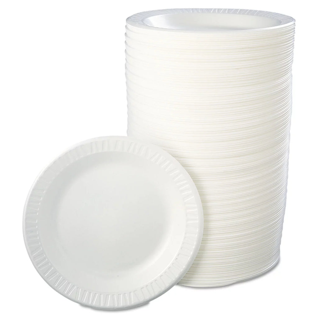 Dart Quiet Classic Laminated Foam Dinnerware; Plate; 10.25" dia; White; 125/Pack; 4 Packs/Carton