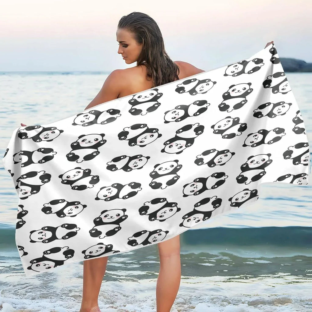 Bestwell Cute Cartoon Panda Pattern Beach Towel Oversized Towel Blanket; Thin Lightweight Microfiber Sand Free Quick Dry Towel; 31”X71” Multipurpose Pool Bath Yoga Swim Shower Towel