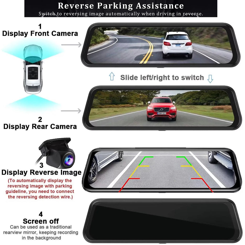 10" Touch Screen Mirror Dash Camera; 1080P Dual Dash Cam Kit Front and Rear View; Backup Camera for Cars; Super Night Vision; Motion Detection;Reversing Assistance; Loop Recording