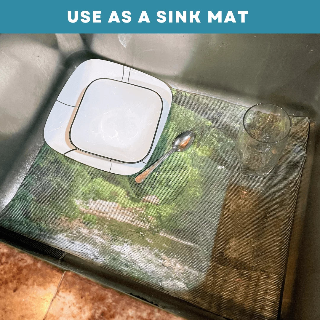 Sink Out of Sight- Home Décor Kitchen Sink Cover; Hot/Cold Liquids and Debris pass through cover; 5 Designs; 2 adjustable sizes. Design: Jenny's Rose Size 39.5"X20" for double sink coverage -SK2-JR2-a