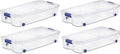 4-Pack Under Bed Plastic Storage Bin Unit Boxes Are Containers For Clothes; Books; Diapers; Shoes; Linen. Office Supplies; Camping; RV; Pantry Foods 66 Quart Capacity