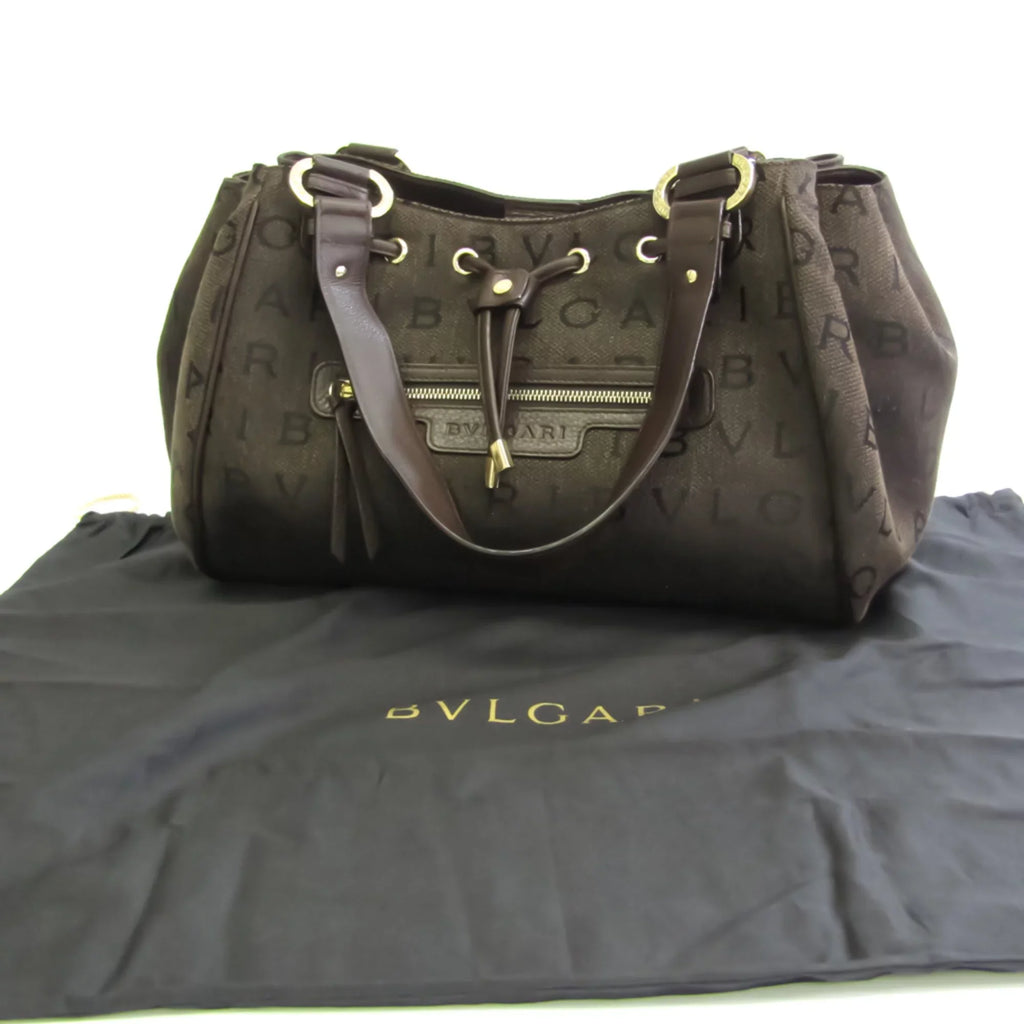 Pre-Owned Bvlgari Logomania Women's Canvas Handbag;Tote Bag Brown (Good)