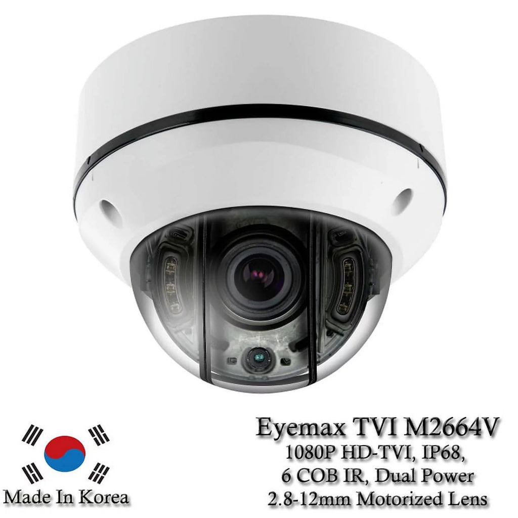 Eyemax Storm Series TVI-M2664V 1080P HD-TVI Vandal DOME IR Camera 2.8-12mm Dual Power; Motorized ( Made In Korea )