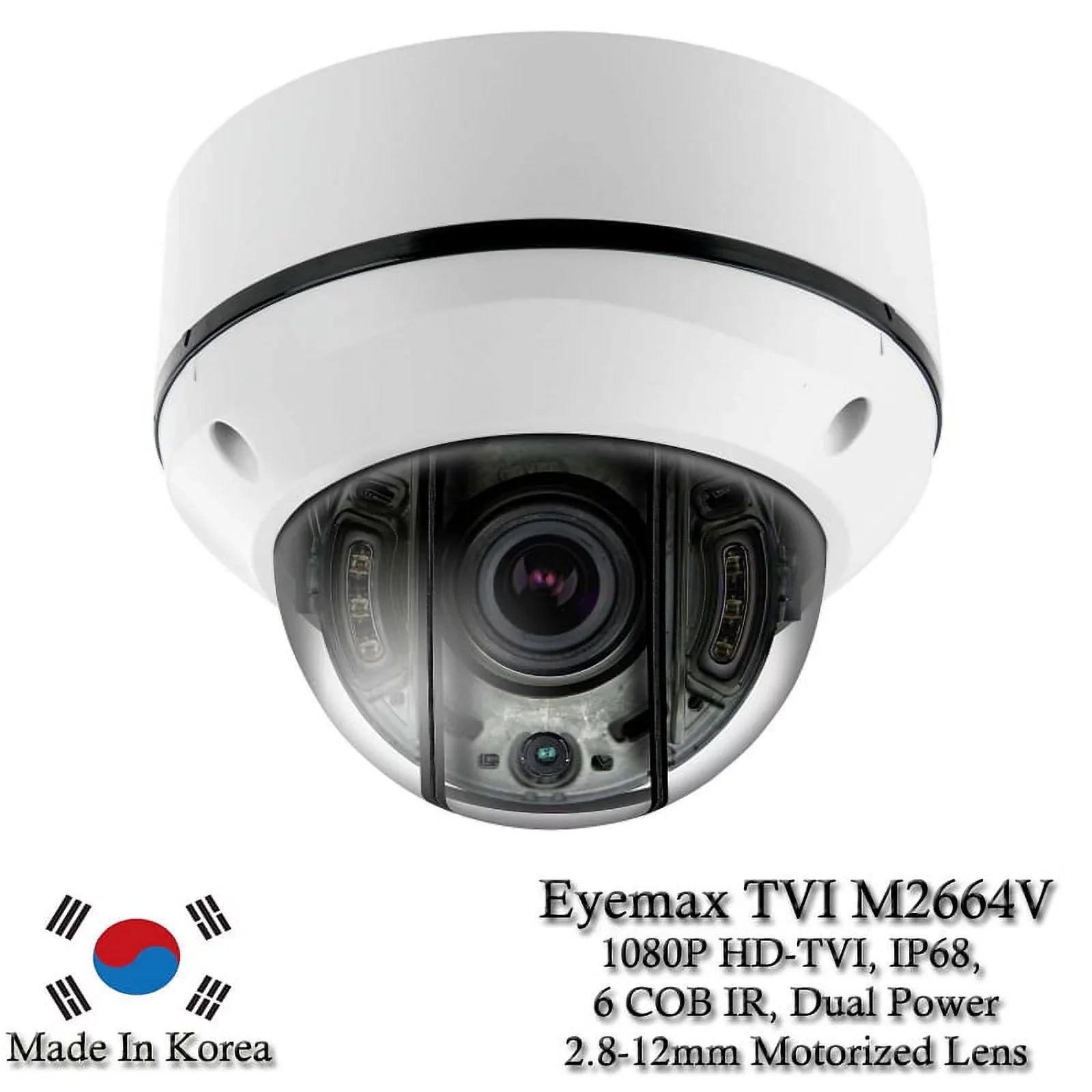 Eyemax Storm Series TVI-M2664V 1080P HD-TVI Vandal DOME IR Camera 2.8-12mm Dual Power; Motorized ( Made In Korea )