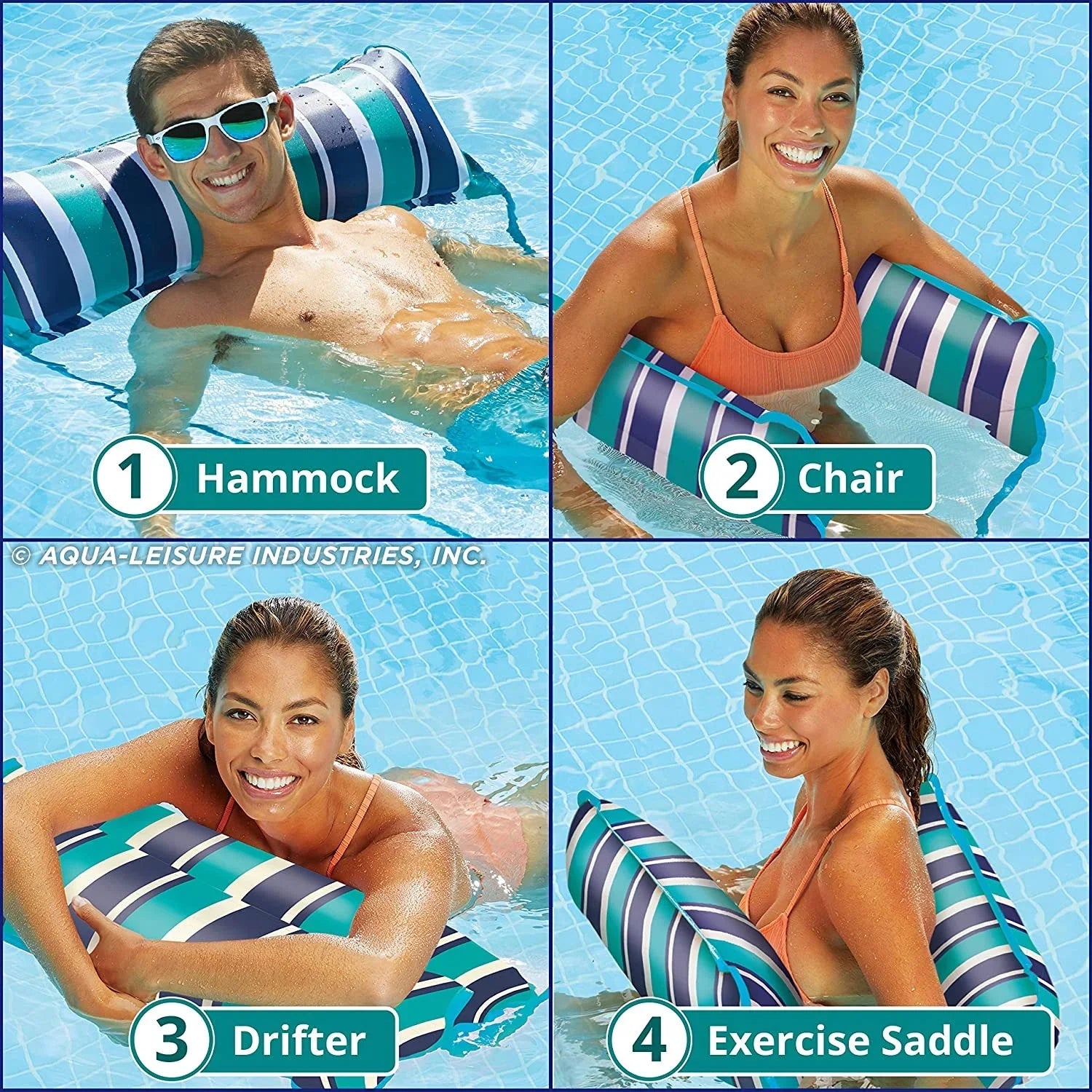 Aqua Deluxe Monterey XL Hammock 4 in 1 Multi Purpose Float; Teal (2 Pack)