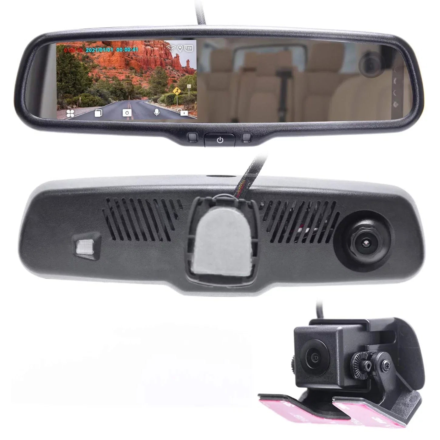 Master Tailgaters Universal 4" LCD Rear View Mirror with Dual Camera HD DVR Dash Cam + Backup Camera - Universal Fit for Enhanced Vehicle Security and Safety