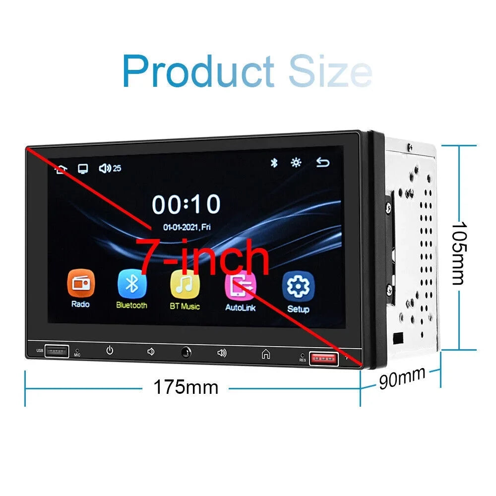 KingFurt 7" Double Din Car Stereo with Apple Carplay & Android Auto Play MP5 Camera HD Screen; FM Radio; Mirror Link