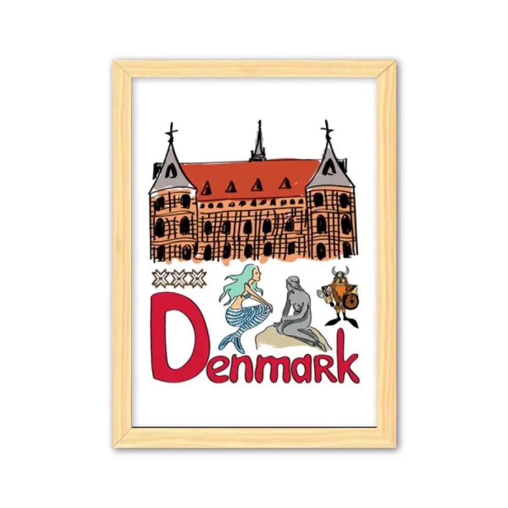 Demark National symbol Landmark Pattern Decorative Wooden Painting Home Decoration Picture Frame A4