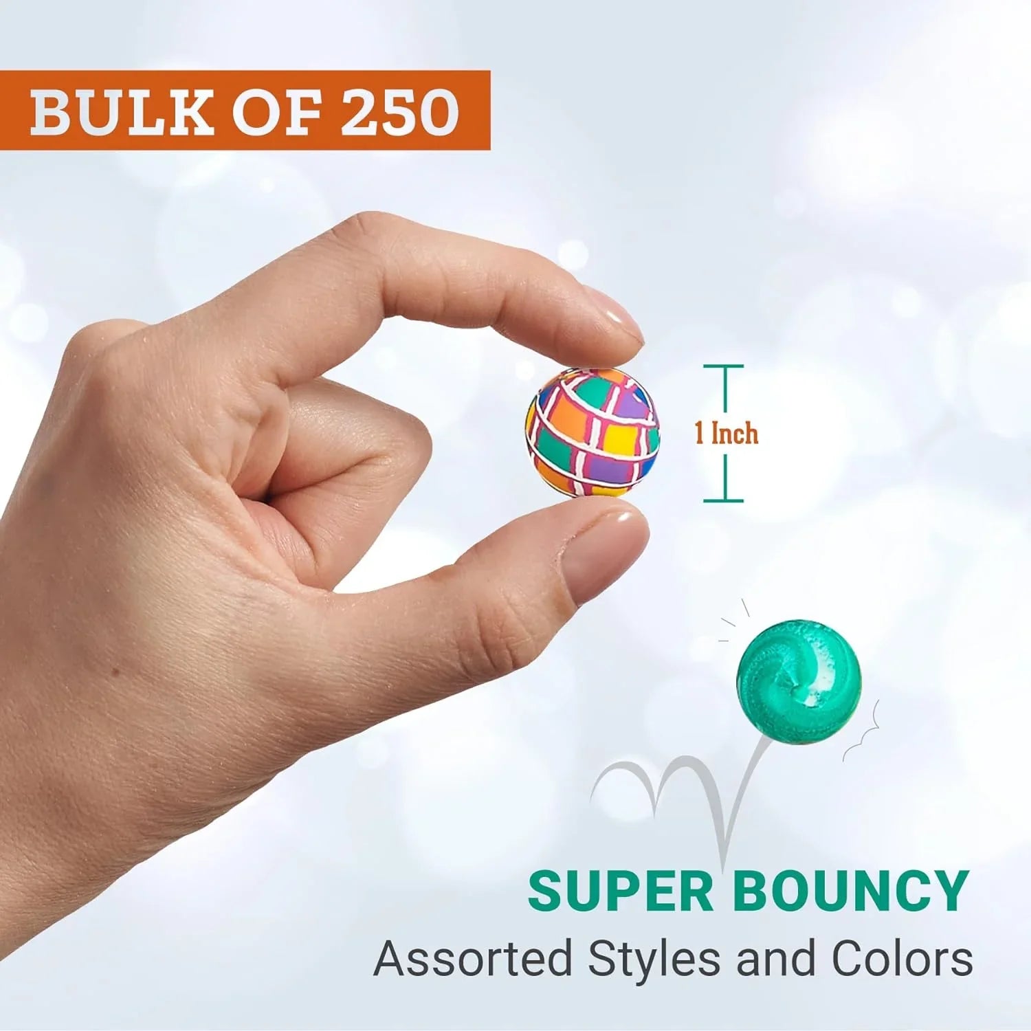 Bedwina 1” Bouncy Balls for Kids Colorful Small Balls Bulk Pack for Parties; 250-Pack