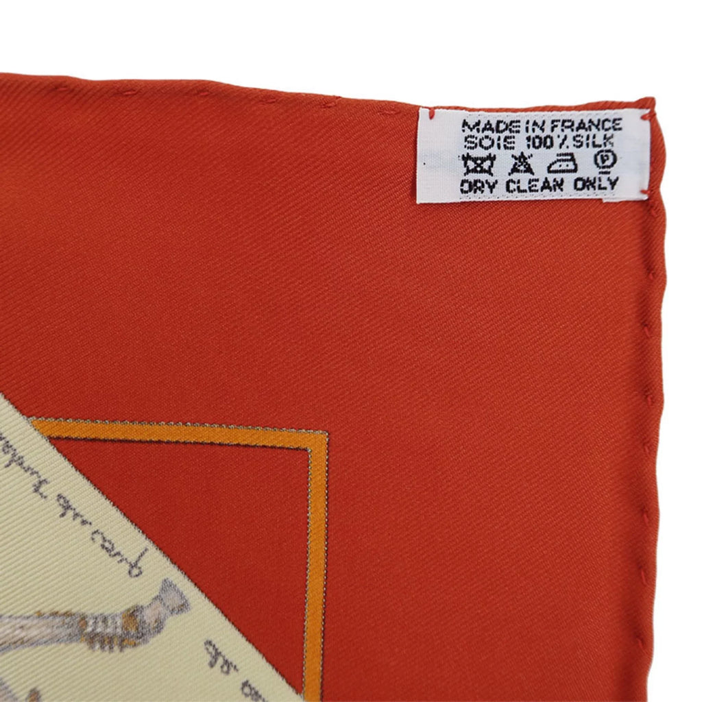 Pre-Owned HERMES Hermes Carre 40 Petit Polo World Orange Scarf Muffler (Like New)