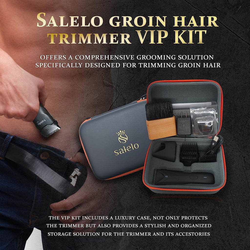 Salelo Current-activated Groin Hair Trimmer VIP Kit | Grooming Kit for Manscaping; Pubic Hair | Rechargeable & Liquidproof Ball Shaver | Personal Groomer for Men with Ceramic Replacement Blades & Storage Case