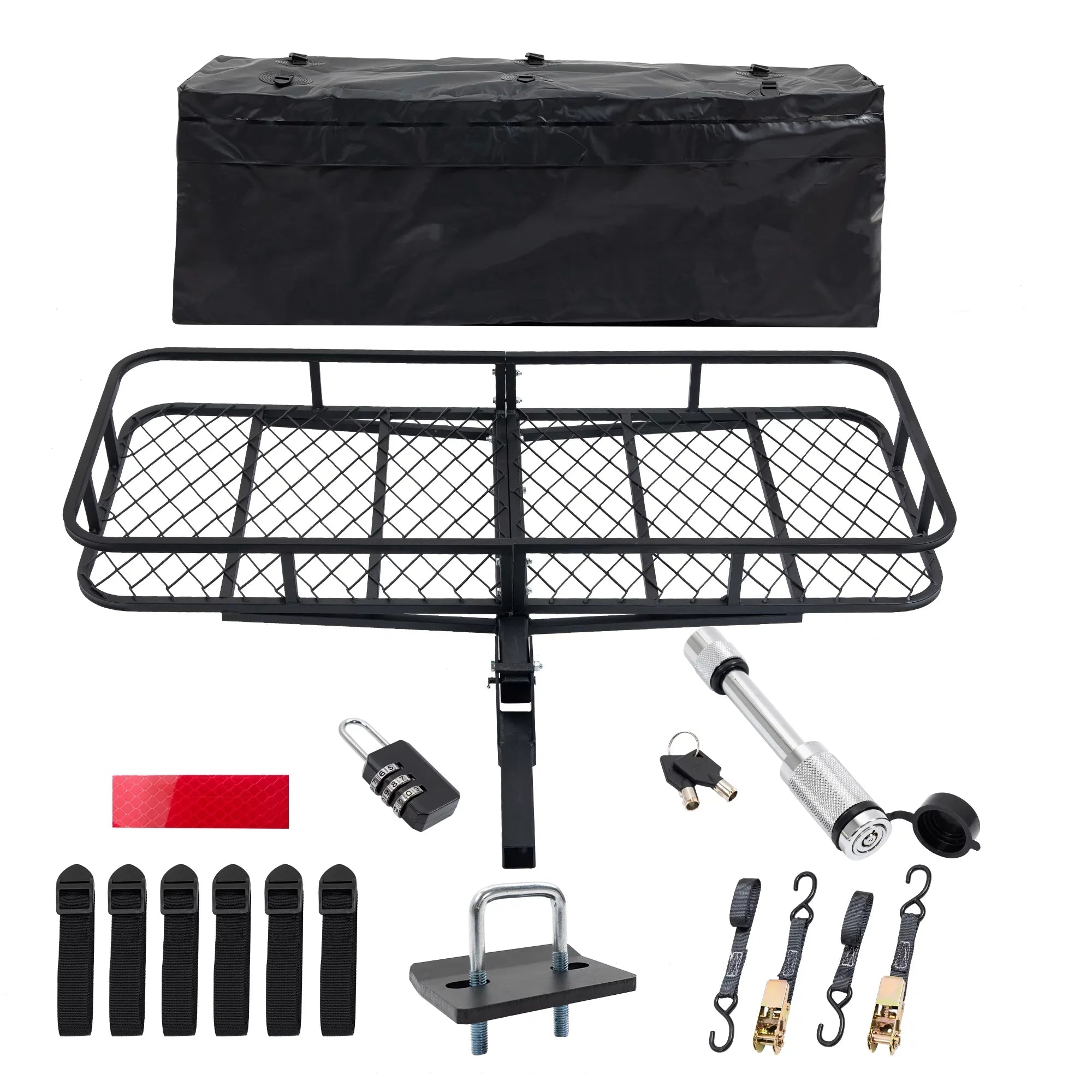 60" x 24" x 6" Hitched Mounted Folding Cargo Basket with a 500 lb Capacity for Car SUV Truck Trailer; Black