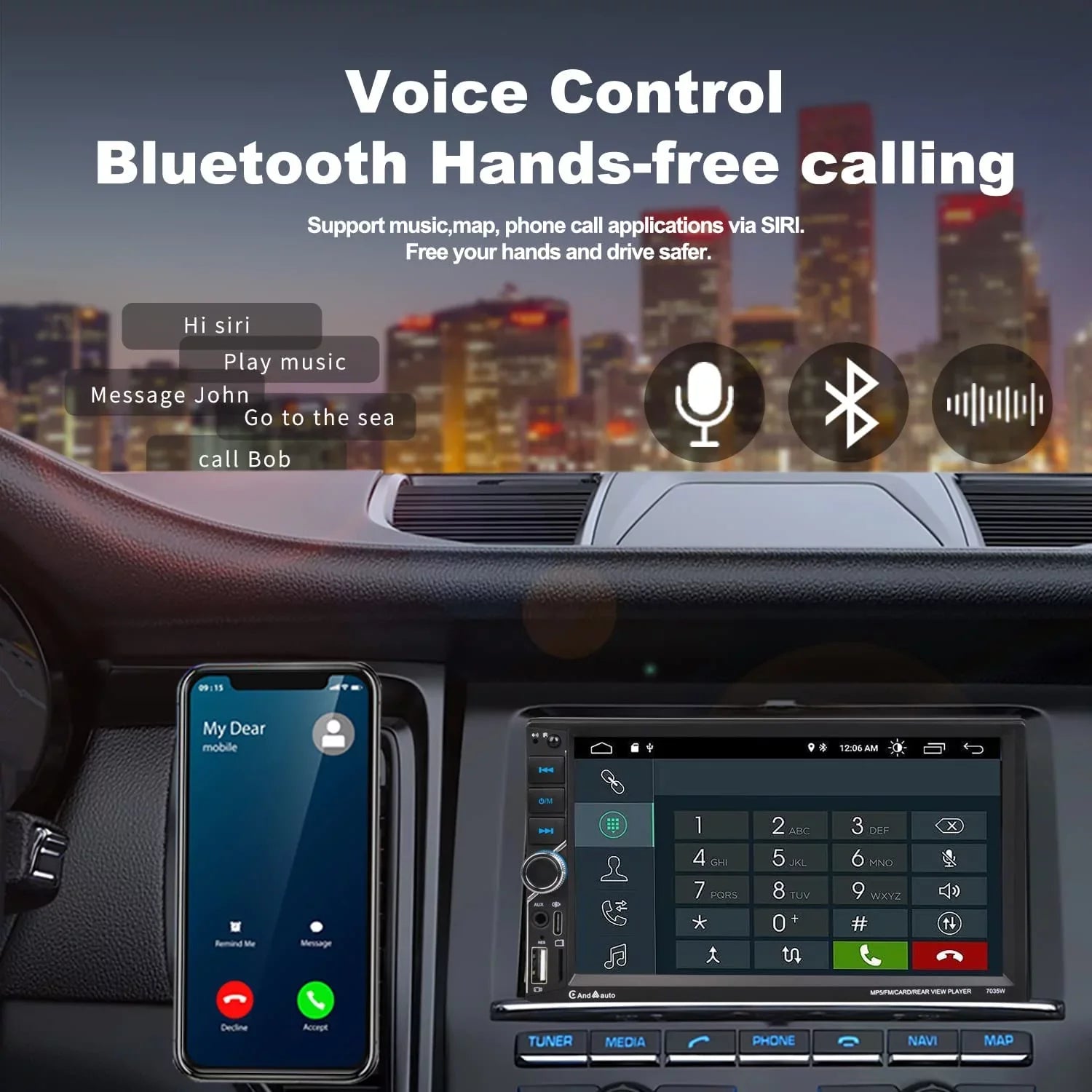 Alondy Double Din Car Stereo;Compatible with Wireless CarPlay/Android Auto;Type-C USB;7" Touchscreen;Mirror Link;Backup Camera;Bluetooth Voice Control;External Mic AUX SD DSP FM Radio Audio Receiver