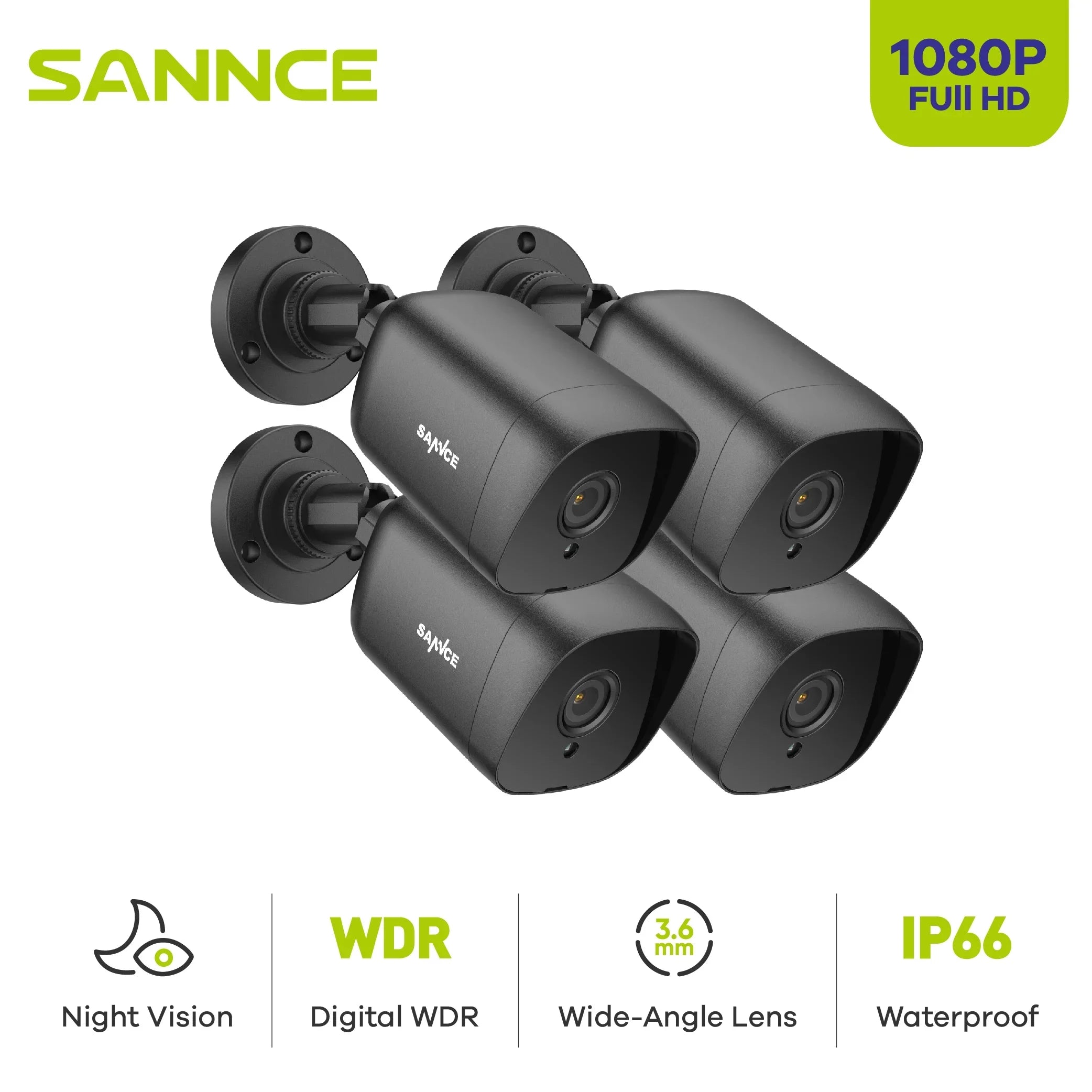 SANNCE 1080p Full HD Wired Analog CCTV TVI-HD Security Camera for DVR Security Camera System with Outdoor IP66 Fluidproof 100 ft Night Vision