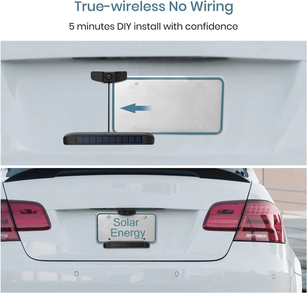 Solar Wireless Backup Camera for Trucks;3 Mins DIY Installation with Digital Signal ;Liquidproof Reverse Hitch Trailer Rear View Camera for Car;Truck;Small RV(SunGo Pro)