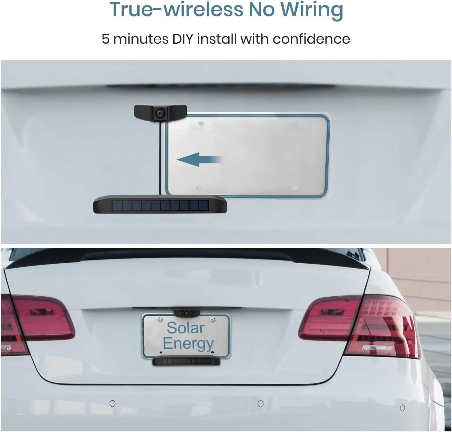 Solar Wireless Backup Camera for Trucks;3 Mins DIY Installation with Digital Signal ;Liquidproof Reverse Hitch Trailer Rear View Camera for Car;Truck;Small RV(SunGo Pro)