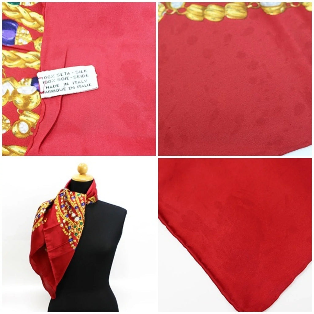 Pre-Owned Chanel silk scarf muffler red pattern B rank CHANEL ladies (Fair)