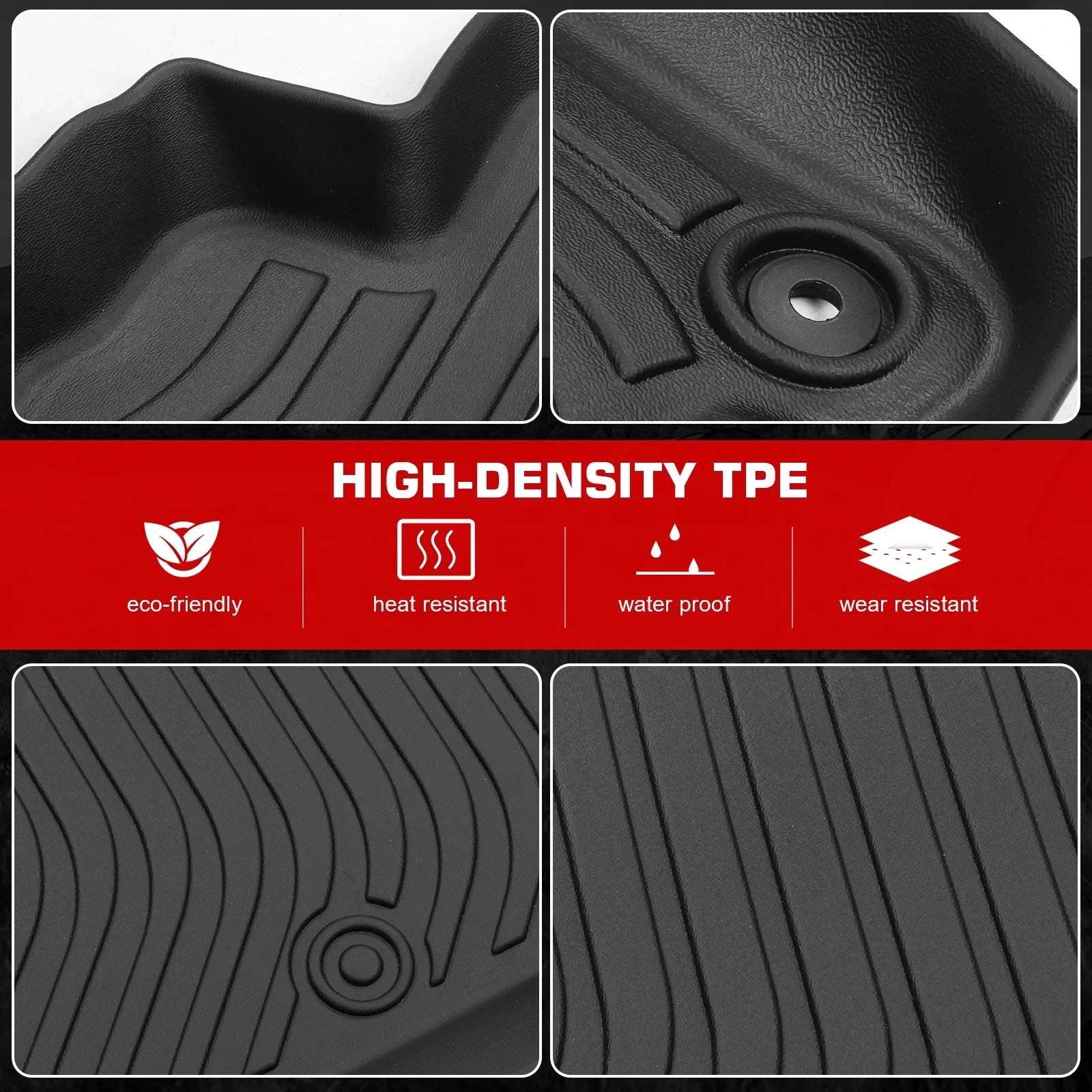 Ikon Motorsports Floor Mats & Trunk Mat Compatible With 2023-2024 Toyota Prius ; Black 3D Molded Carpets Liner 1st 2nd Row Front Rear Pad 4PC TPE Thermo Plastic Elastomer All Weather Protector