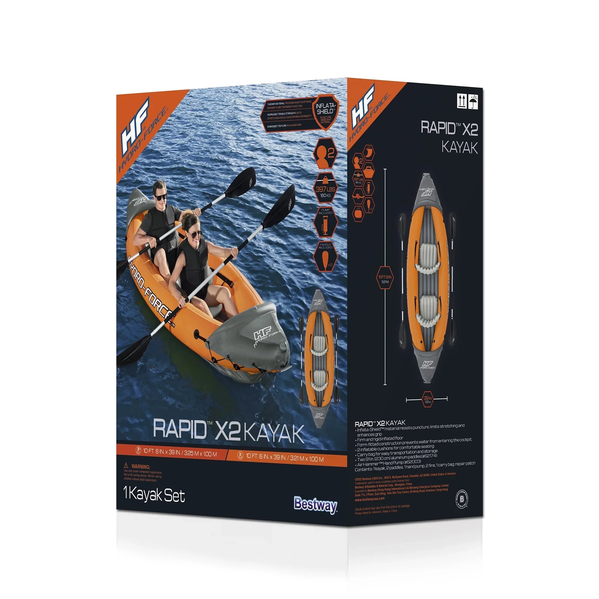 Bestway 126 x 35 cm Lite-Rapid X2 Inflatable Kayak Float w/Oars (2 Pack)