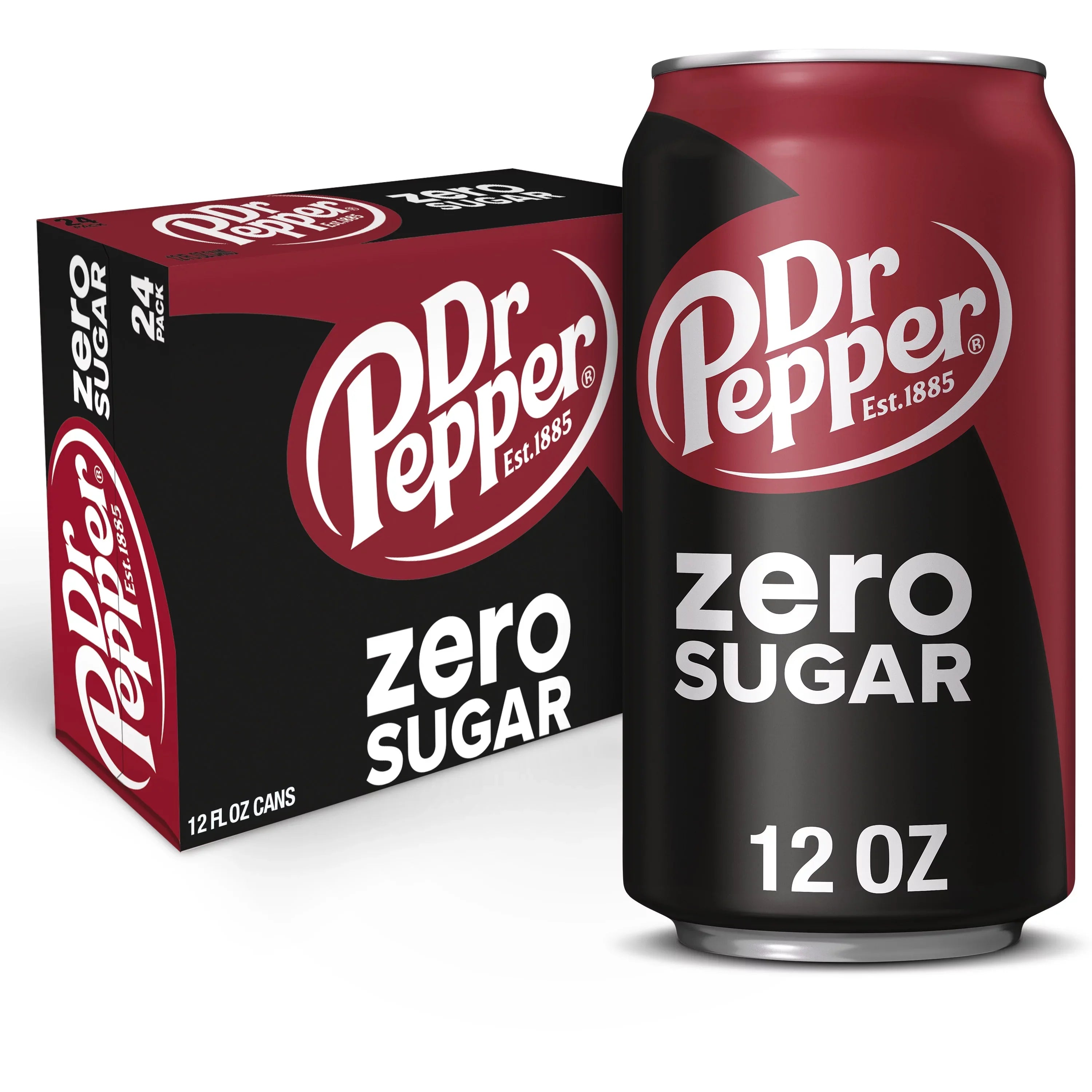 Dr Pepper Zero Sugar Soda Pop; 12 fl oz; 24 Pack Cans