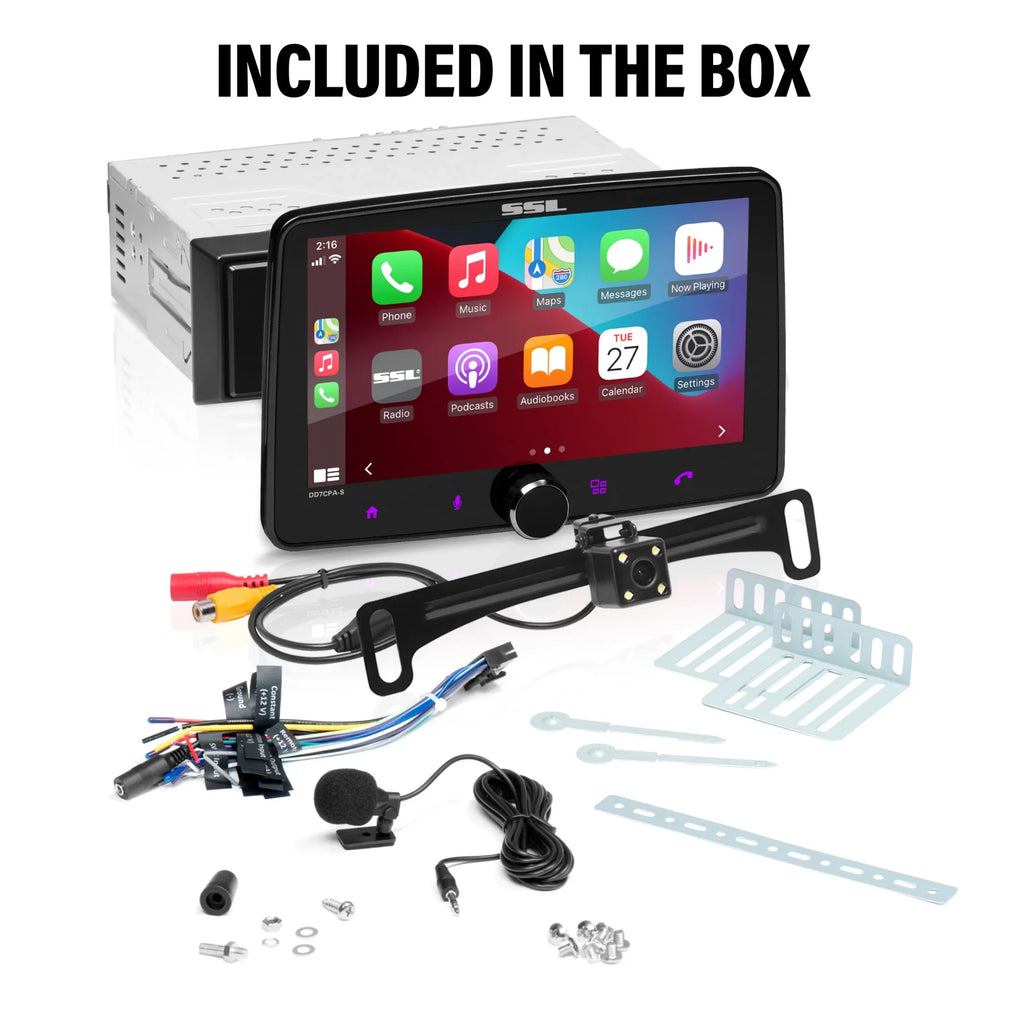Sound Storm Laboratories DD7CPA-CS Car Audio Stereo – Apple CarPlay; Android Auto; Single Din; 7 millimeter Touchscreen; Bluetooth; No CD DVD Player; AM/FM Radio Receiver; Backup Camera