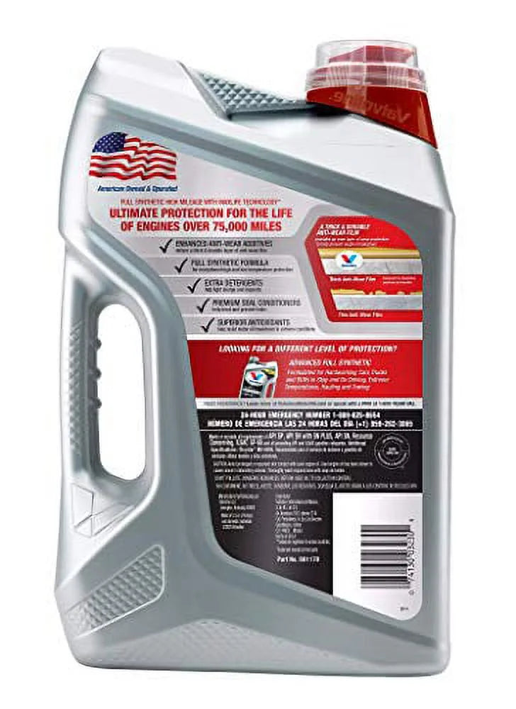 Valvoline Full Synthetic High Mileage Motor Oil; 10W-30 - EZ Pour Bottle; 5 Quart Jug; sold by each