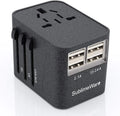 International Power Adapter for Travel (SandBlack) - 4 USB European Plug Adapter for 150+ Countries - for Europe UK America China Ireland Italy - Smart Charging 2.4A Travel Adapters by Sublimeware
