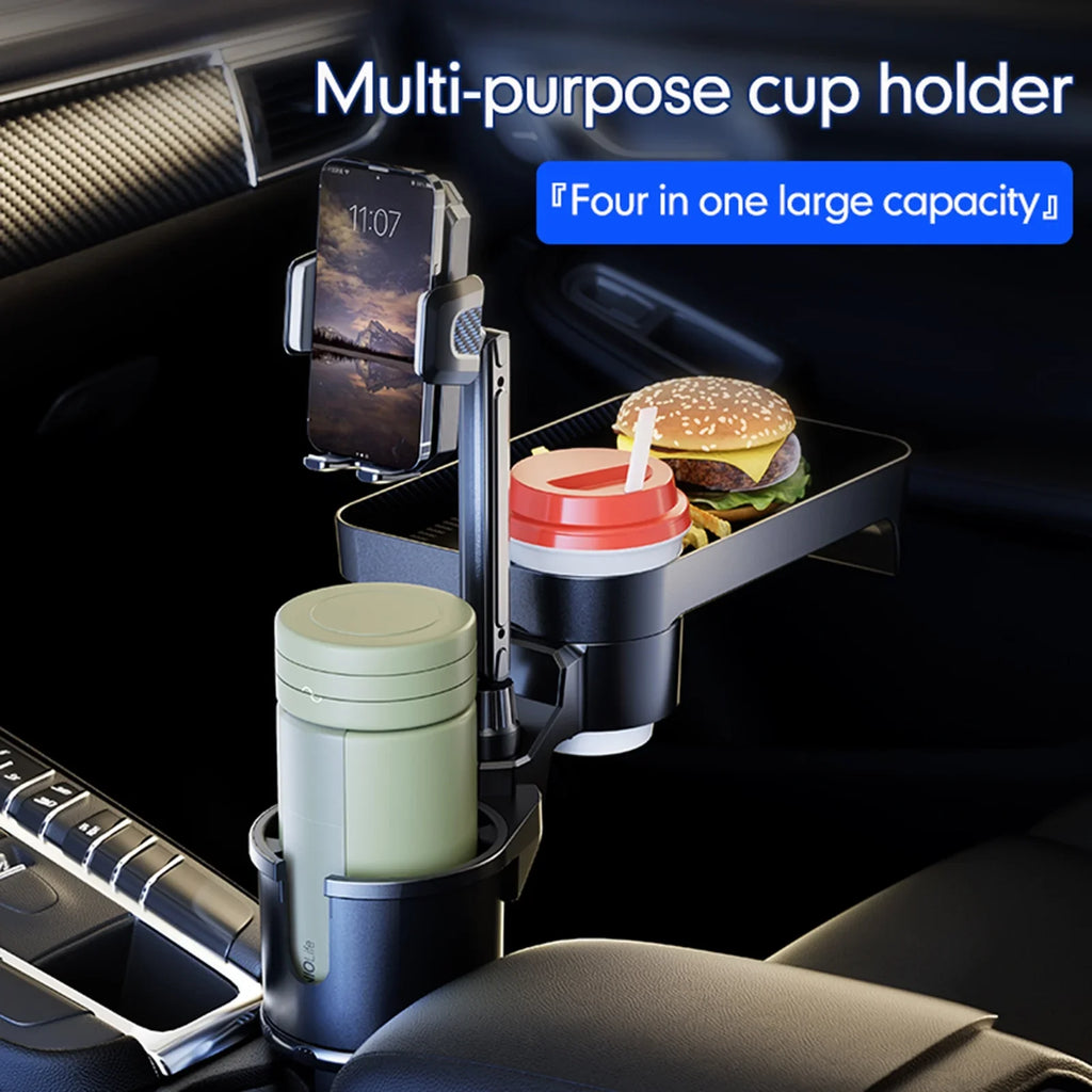 OWSOO Car Cup Holder; Multifunctional Expander with 360° Rotation Tray; Mobile Phone Holder; Adjustable Base; Auto Front Back Seat Organizer; Size S; Convenient for Car Travel