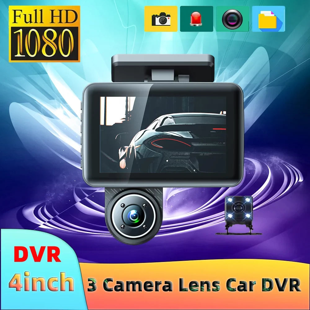 ammoon 3 Cameras Dash Cam; Clear Car Rearview Mirror; Wide Angle Car Camera Recorder; Auto Safety Driving Recorder