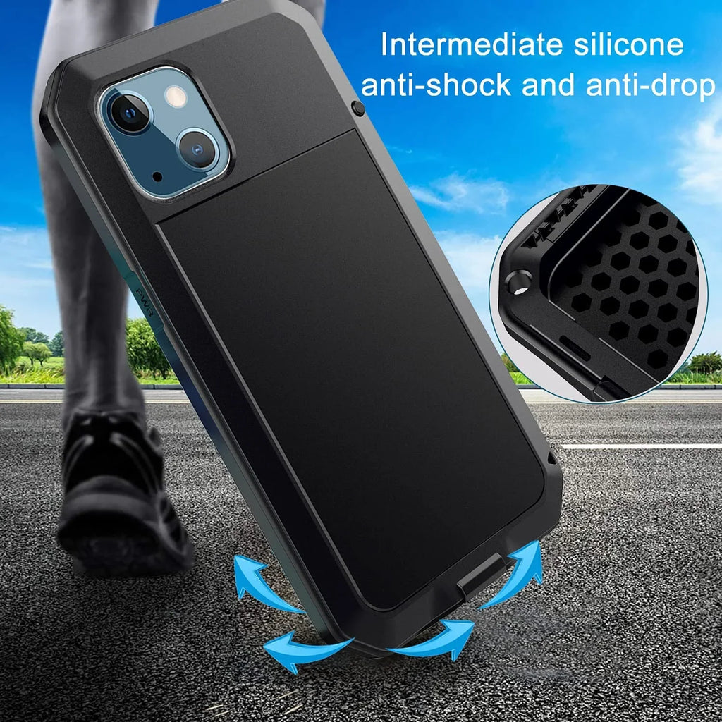 Gorilla Glass Aluminum Metal iPhone 15 Pro Case (Black) Heavy Duty Military Grade Shockproof and Scratch Resistant Protection; Rugged Outdoor Travel