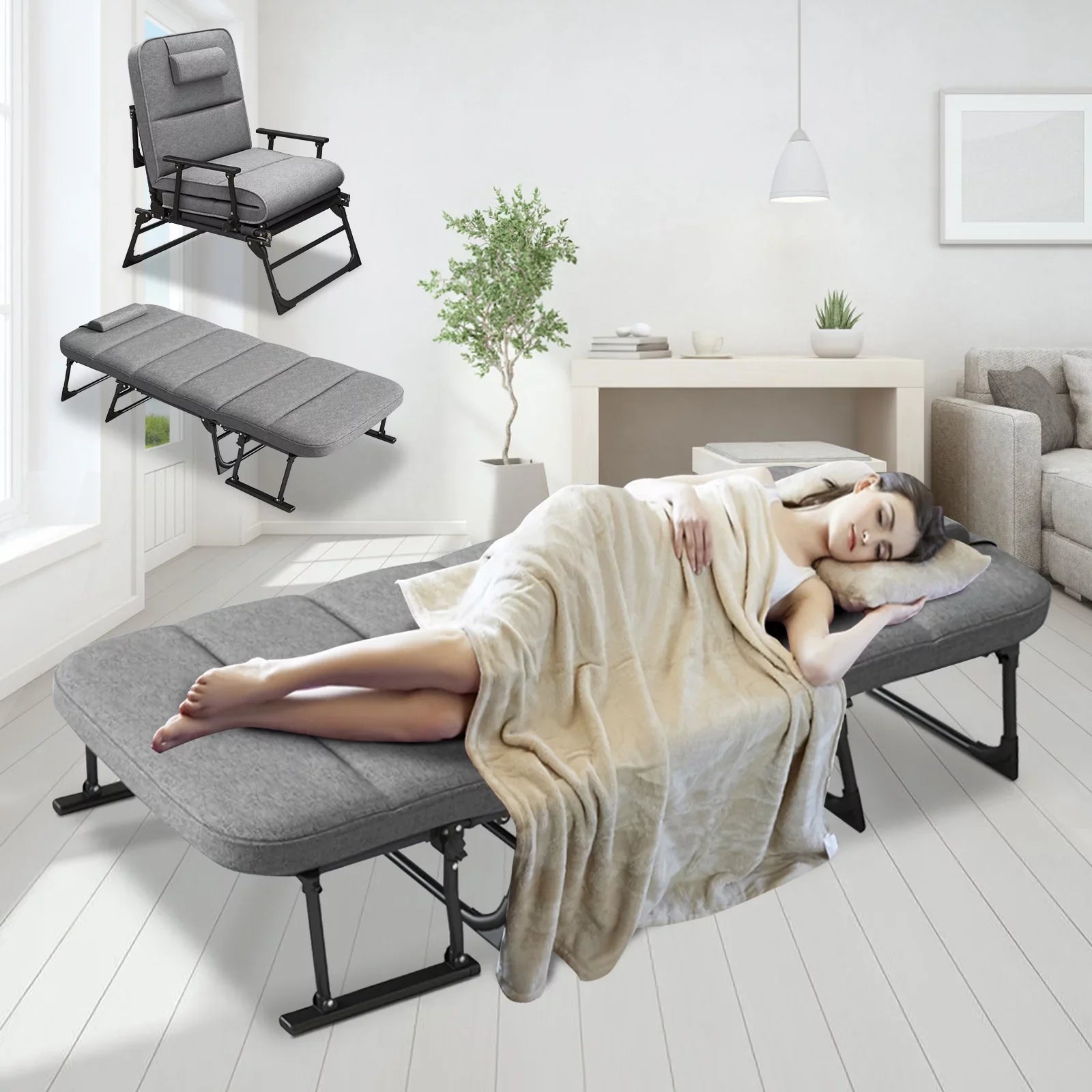 Lilypelle Outdoor Lounge Chair;Folding Bed Cot 6 Levels Adjustable Reclining Deck Chair;71 x 23.6 x 13 inch