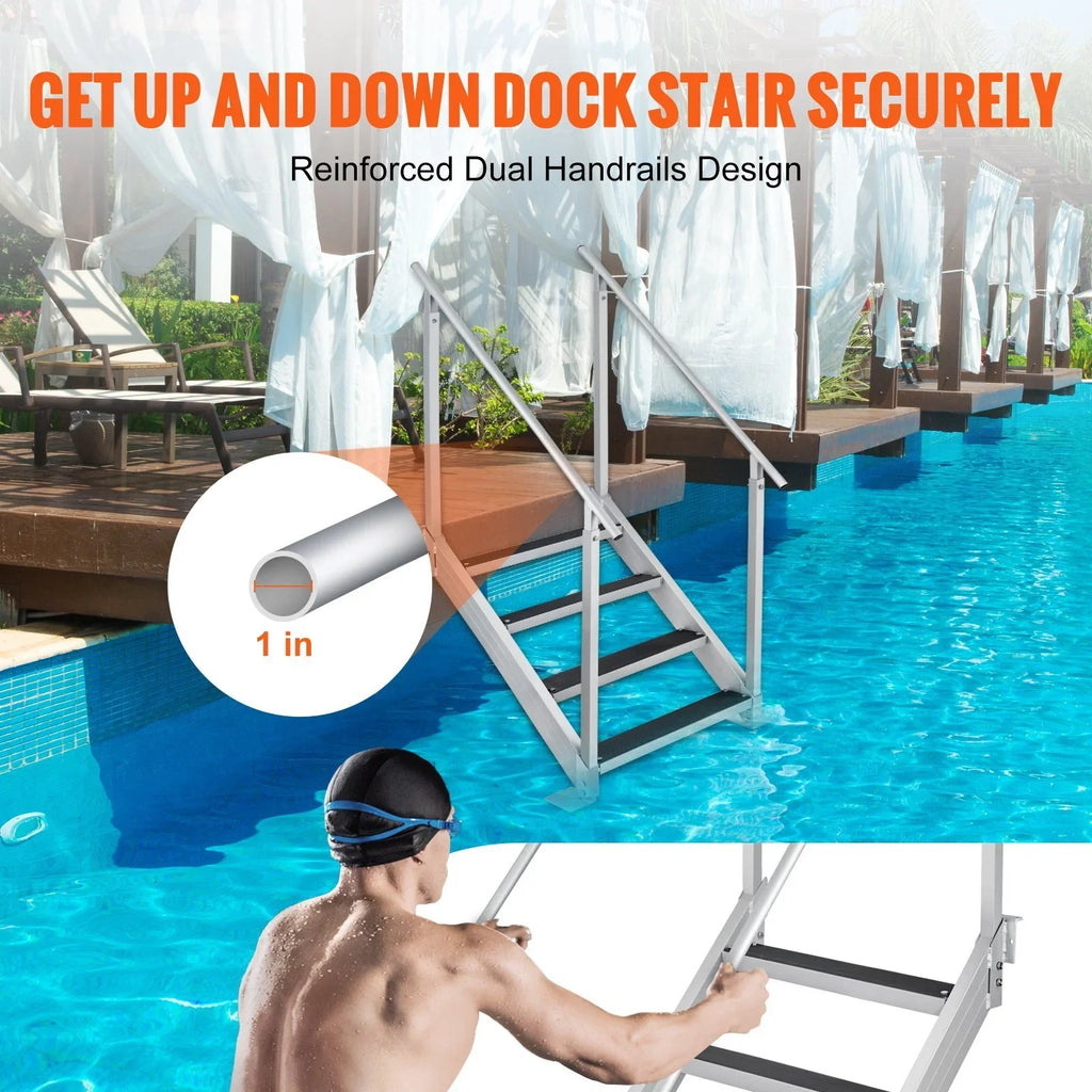 Vevor Dock Stairs 30-38 in. Adjustable Height; 500 lbs Load Capacity Dock Ladder 4 Step