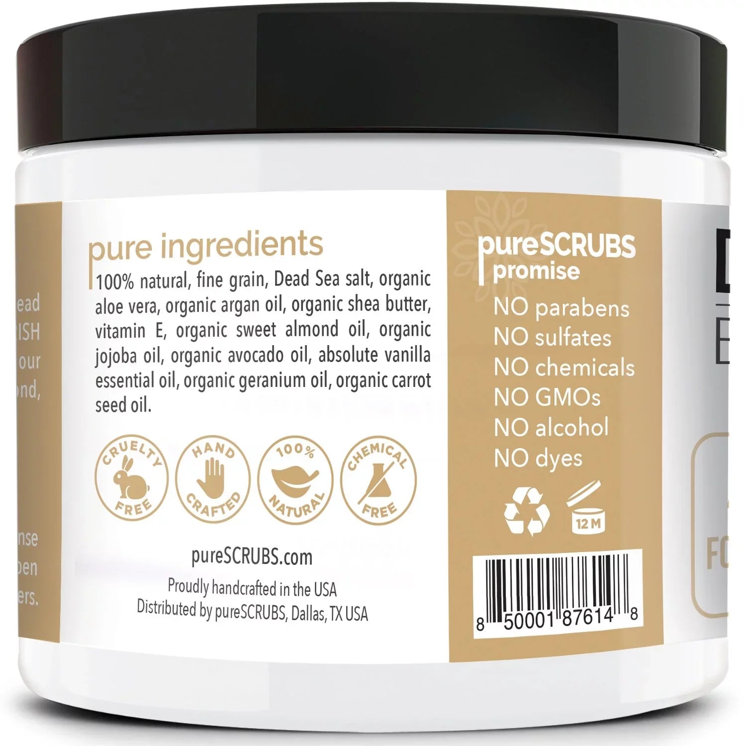 pureSCRUBS Premium Organic Body Scrub Set - Large 16oz VANILLA BODY SCRUB - Pure Dead Sea Salt Infused With Organic Essential Oils & Nutrients + FREE Wooden Spoon; Loofah & Mini Exfoliating Bar Soap
