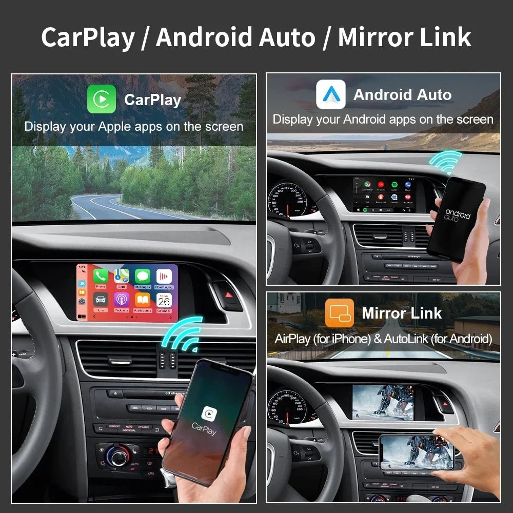Ninetom Wireless Android Auto Carplay for Audi A4 A5 S4 S5 RS4 RS5 Q5 2008-2015 Support 3GMMI System;Carplay Retrofit Kit;Mirrorlink;Siri;Navigation;YouTube;Original Control;Camera