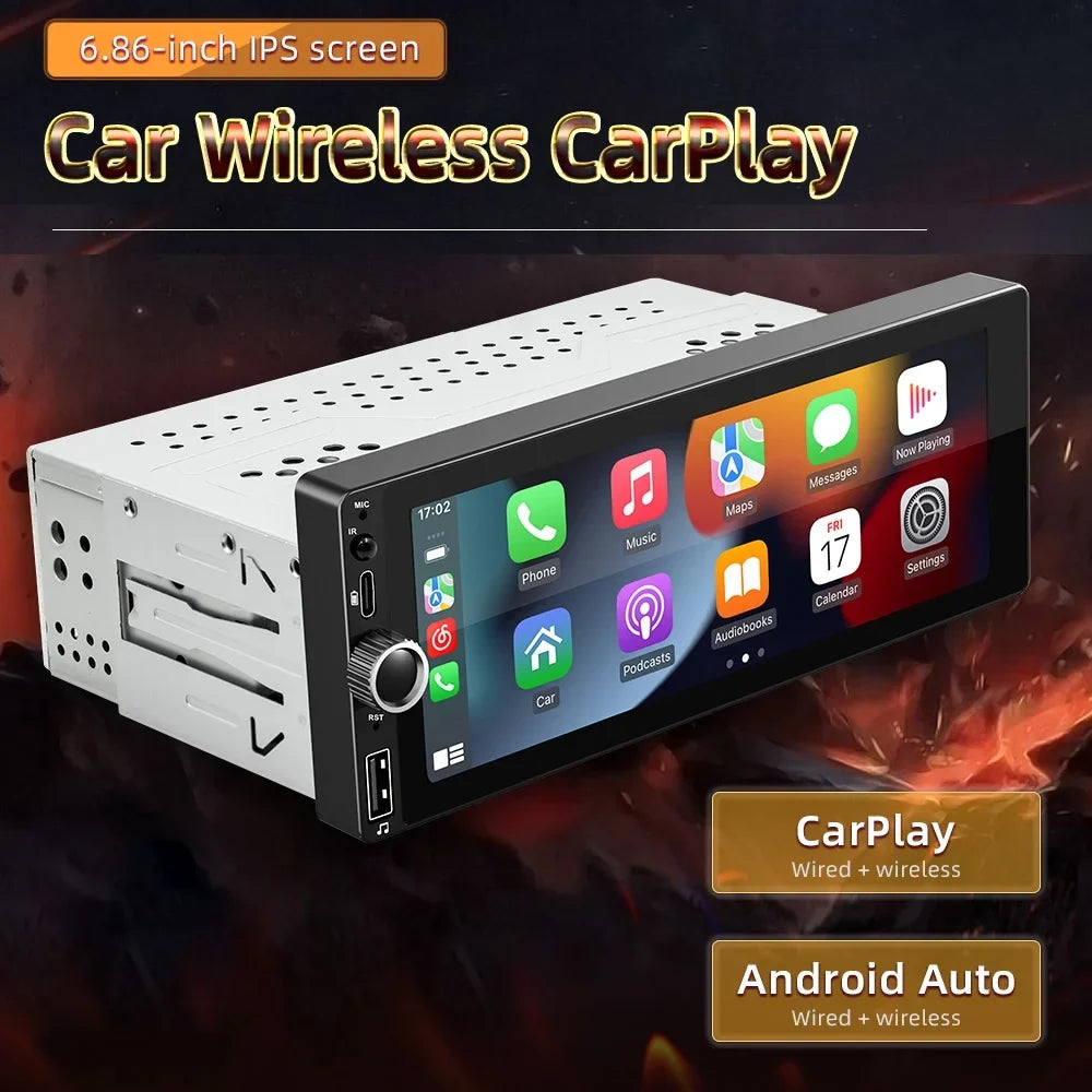 Android 13 Car Stereo Single Din Wireless Android Auto - [2+32G] 7 inch Touch Screen Radio - GPS Navigation; WiFi; Mirror Link + AHD Backup Camera and Microphone