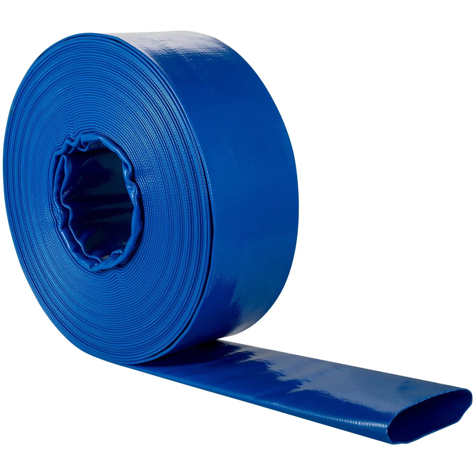 VEVOR Discharge Hose; 1-12" x 105'; Fabric Lay Flat Hose; Heavy Duty Backwash Drain Hose with Clamps; Weather-proof & Burst-proof; Ideal for Swimming Pool & Transfer; Blue