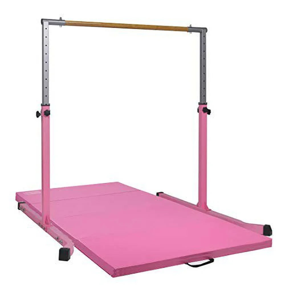 5-Star Gymnastic Kip Bar for Kids; Adjustable 3-5FT; Pink; Heavy-Duty; Home Gym Training Equipment