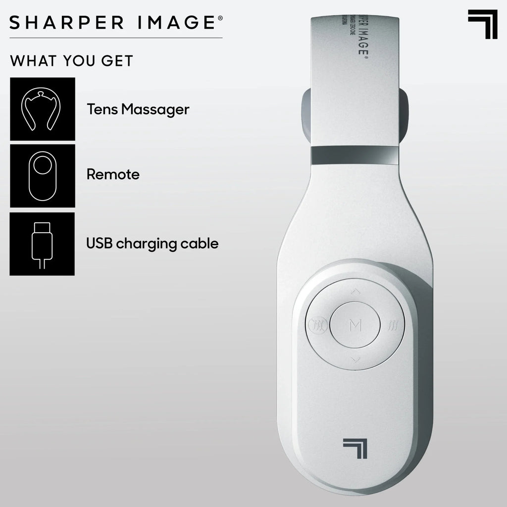 Sharper Image® Neck Tens Muscle Stimulator with Soothing Heat & Wireless Remote; Pain Relief Therapy With 3 Massage Modes & 15 Intensity Levels; USB Rechargeable; 4 Hour Battery Life